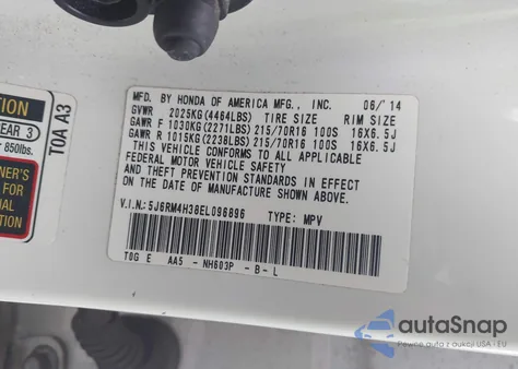 2014 Honda Cr-V Lx z USA, uszkodzony, nr VIN 5J6RM4H38EL096896